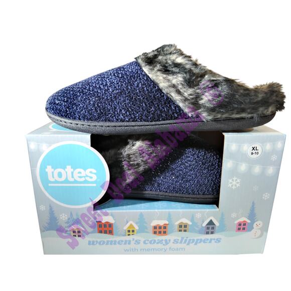 Totes Women's Cozy Memory Foam Slippers, Size XL (9-10) , Navy Blue #35109 - Picture 1 of 7
